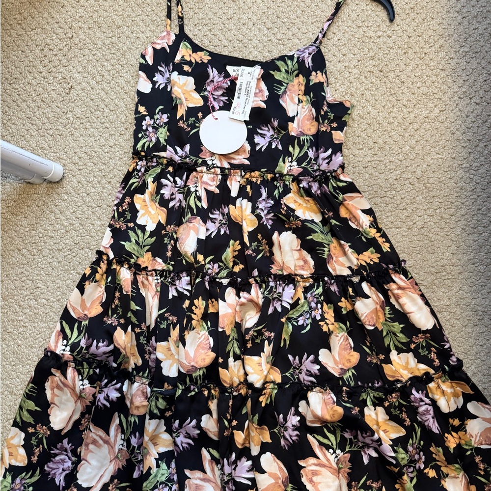 Umgee Orange & Black Floral Smocked Tiered Sundress